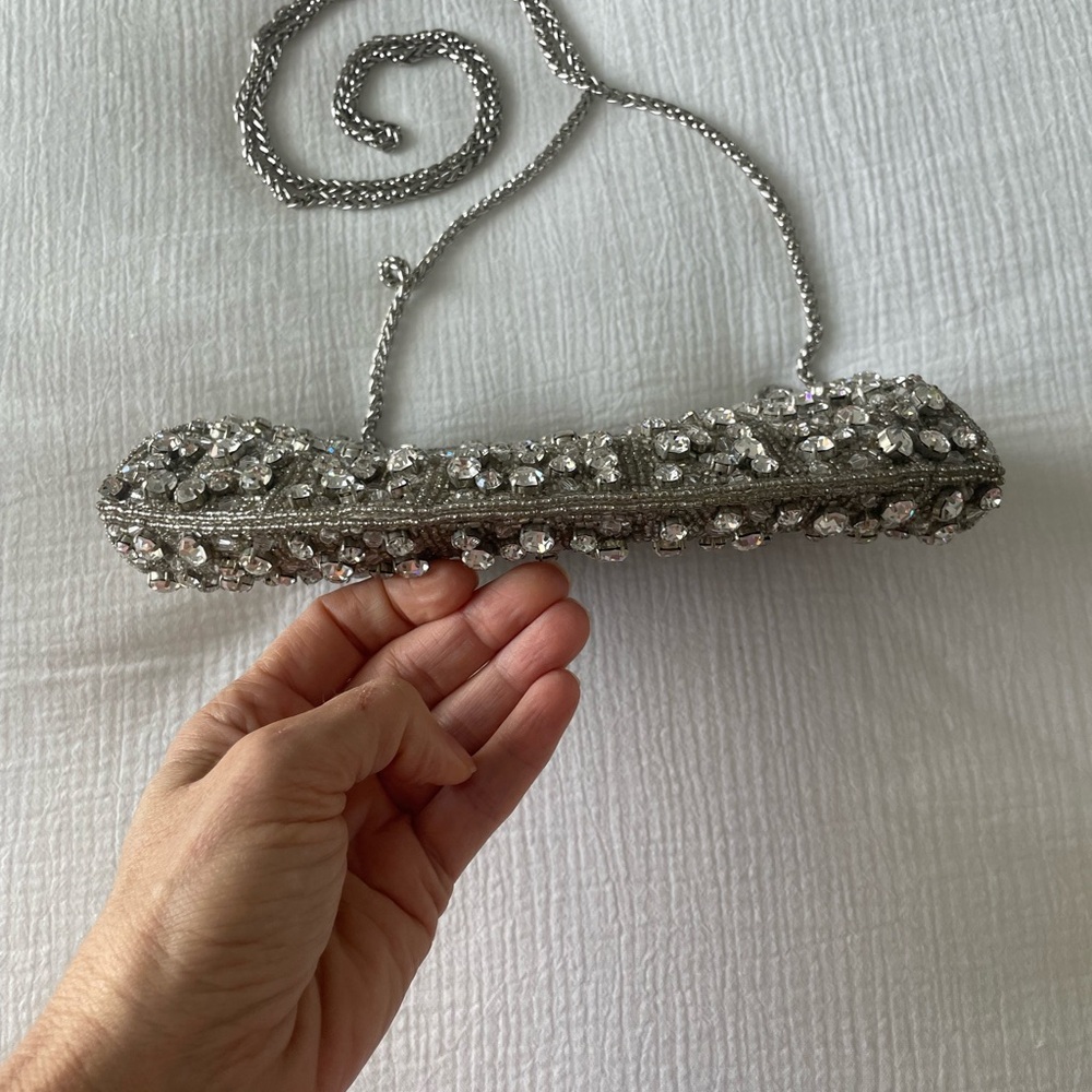 Nordstrom beaded rhinestone clutch with silver chain - Picture 7 of 13